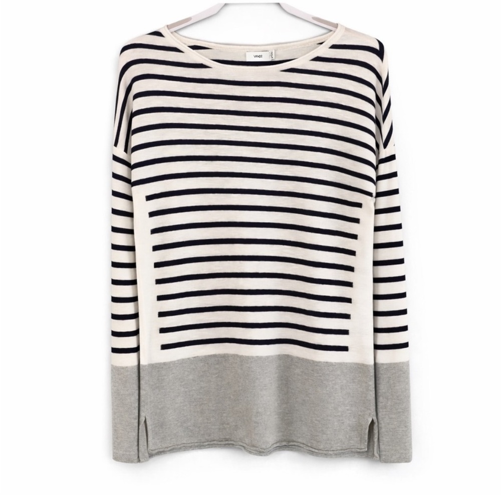 Vince Navy Stripe Cotton Long Sleeve Sweater XS Colorblock Hem